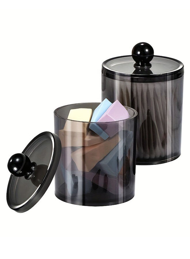 هومستر 2 قطعة من ملصق القطن مع غطاء | علبة تخزين تنظيفية لسطح المكتب | تخزين متعدد السيناريوهات لسطح المكتب في الحمام/غرفة المعيشة/الغرفة النومية/الدراسة/غرفة الطعام/المطبخ/الحمام، 9.6 سم، شفافة سوداء - Image 1